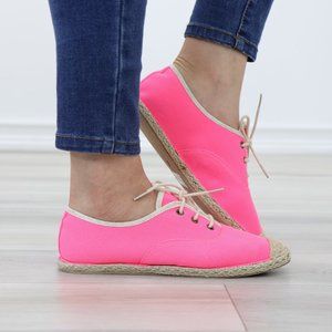 Neon Pink Light Weight Fabric Espadrille Flat Sneakers